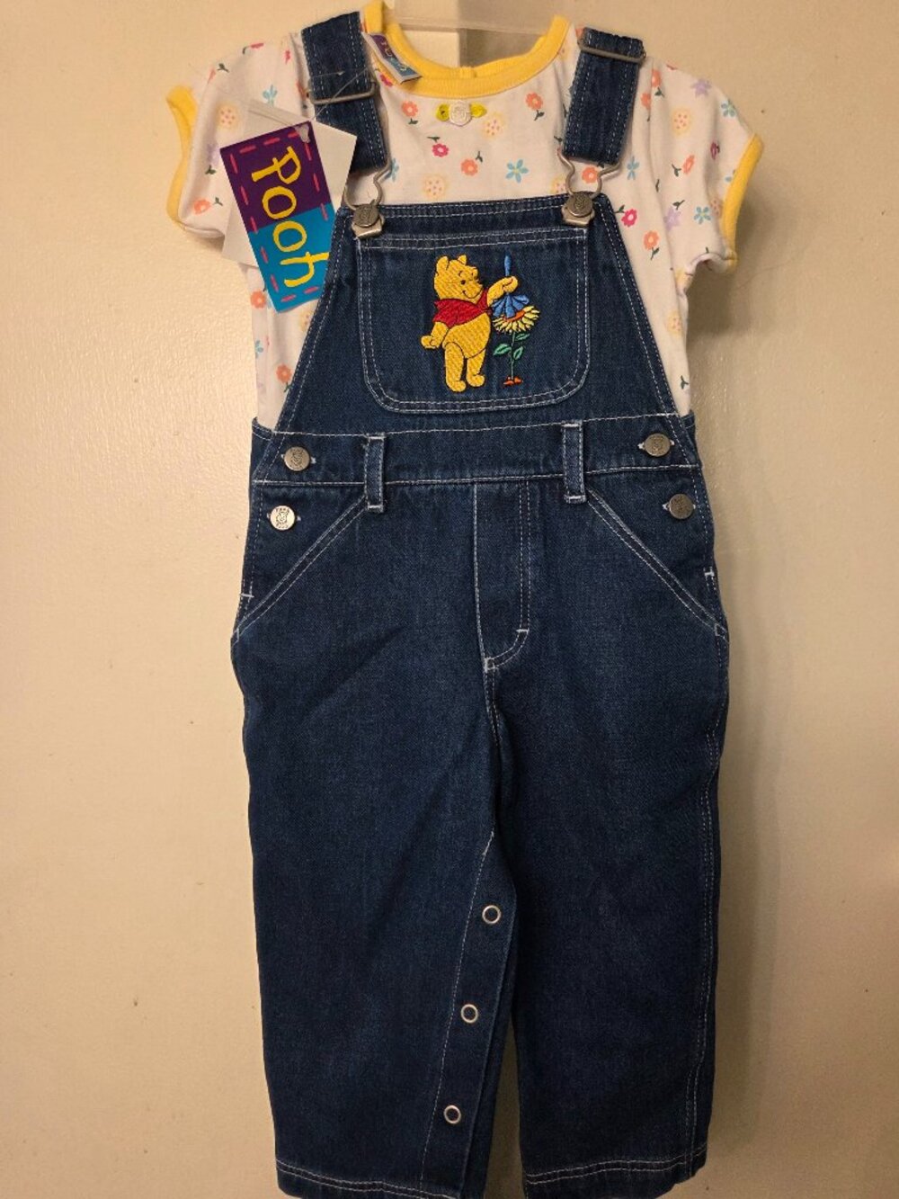 Vintage Disney pooh overalls outfit size 2T Y2K